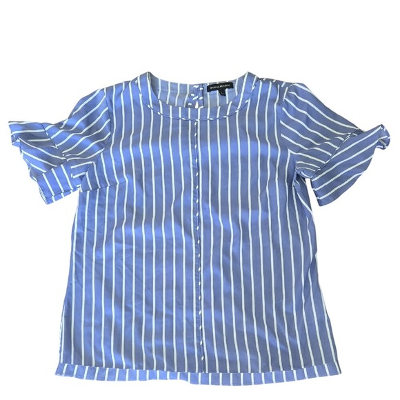 Banana Republic Tops - Banana‎ Republic Blue White Striped Ruffle Sleeve Blouse Top Large